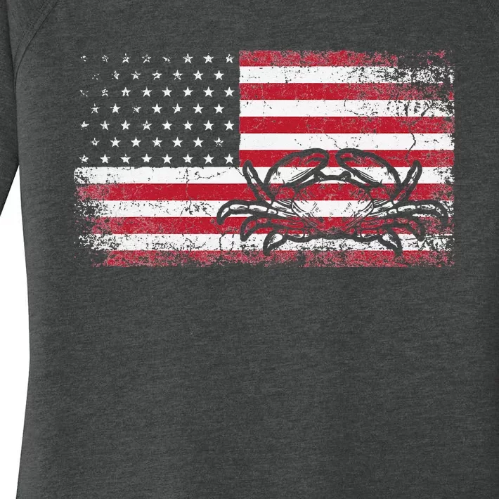 Crab Fisherman American Flag 4th of July Crabbing Women's Perfect Tri Tunic Long Sleeve Shirt