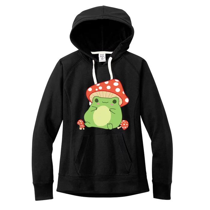 Cottagecore Frog Aesthetic Cute Frog With Mushroom Hat Women's Fleece Hoodie