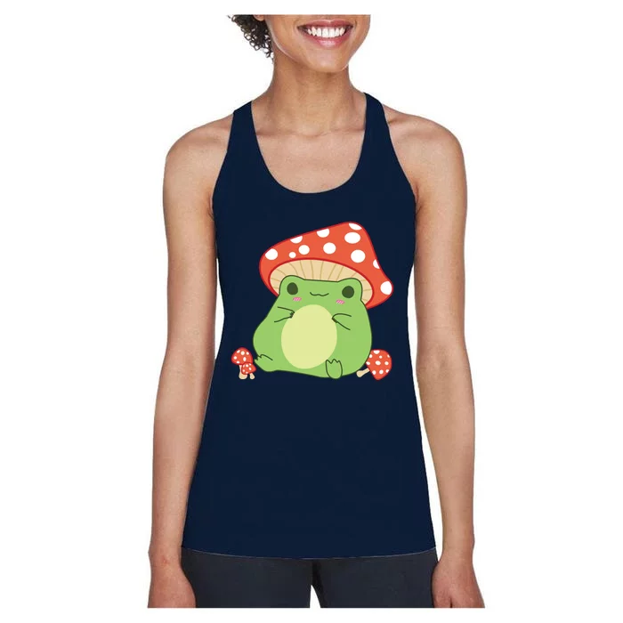 Cottagecore Frog Aesthetic Cute Frog With Mushroom Hat Women's Racerback Tank