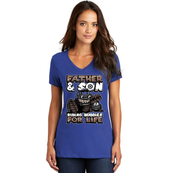 Cool Father And Son Monster Truck Riding Buddies For Life Gift Women's V-Neck T-Shirt