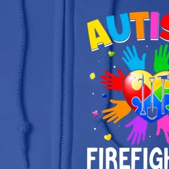 Cool Firefighter Autism Awareness Heart Puzzle Raising Hand Gift Full Zip Hoodie