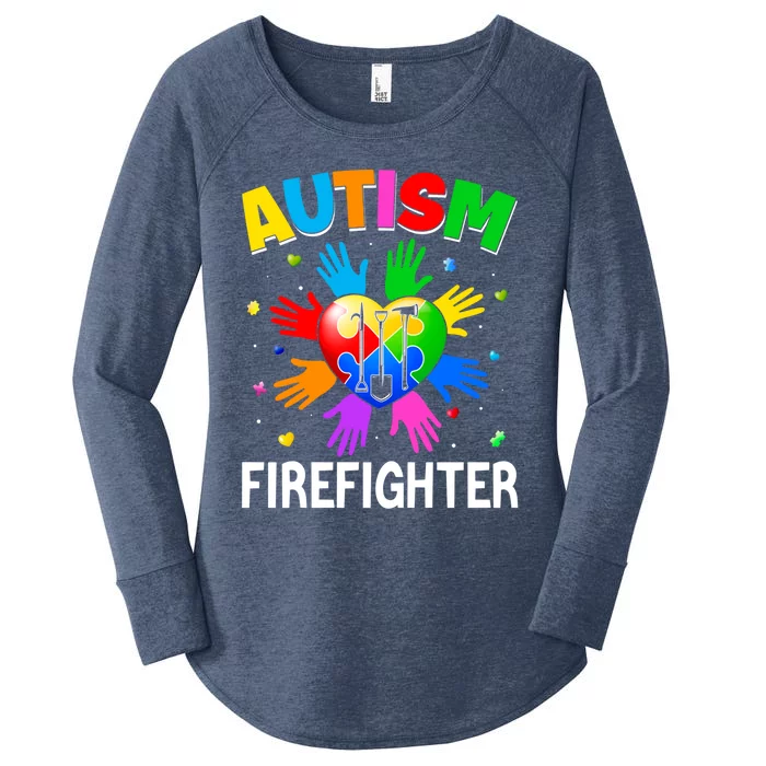 Cool Firefighter Autism Awareness Heart Puzzle Raising Hand Gift Women's Perfect Tri Tunic Long Sleeve Shirt