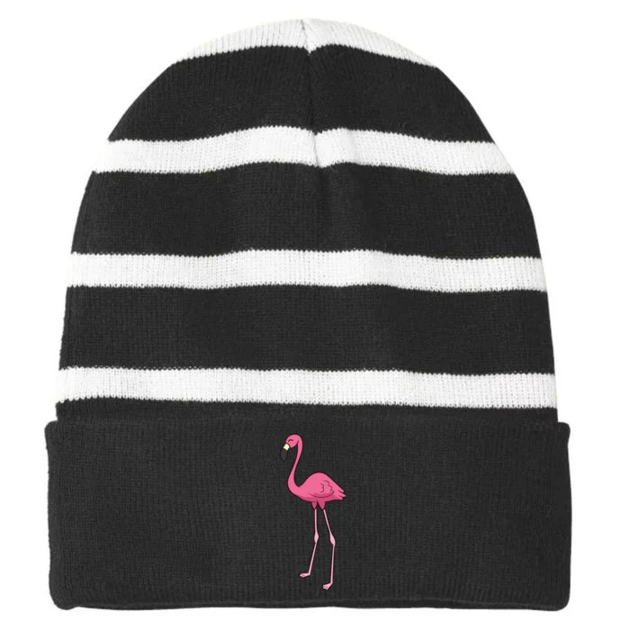 Cute Flamingo Bird Pink Flamingo Striped Beanie with Solid Band