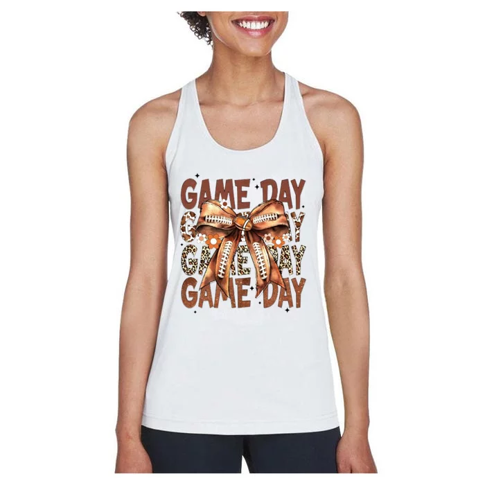 Coquette Football Bow Football Mom Game Day Women's Racerback Tank