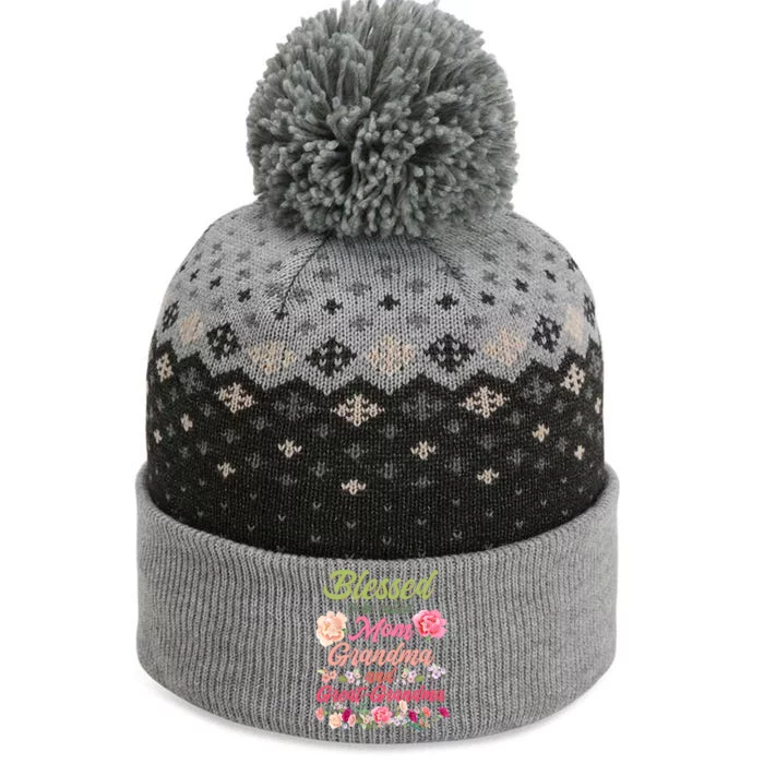 Cute Flower Blessed To Be Called Mom Grandma And Great Grandma The Baniff Cuffed Pom Beanie