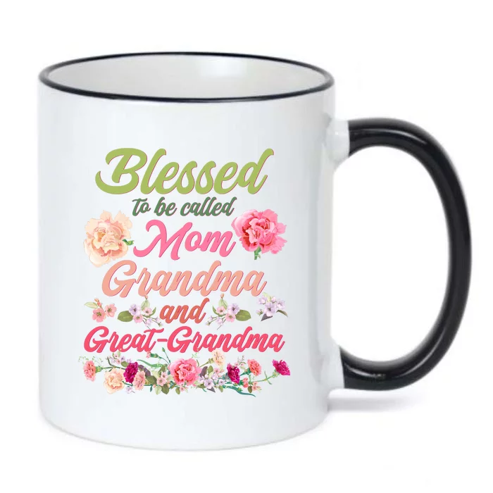 Cute Flower Blessed To Be Called Mom Grandma And Great Grandma Black Color Changing Mug