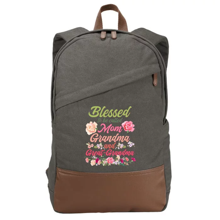 Cute Flower Blessed To Be Called Mom Grandma And Great Grandma Cotton Canvas Backpack