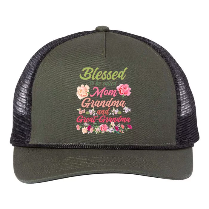 Cute Flower Blessed To Be Called Mom Grandma And Great Grandma Retro Rope Trucker Hat Cap