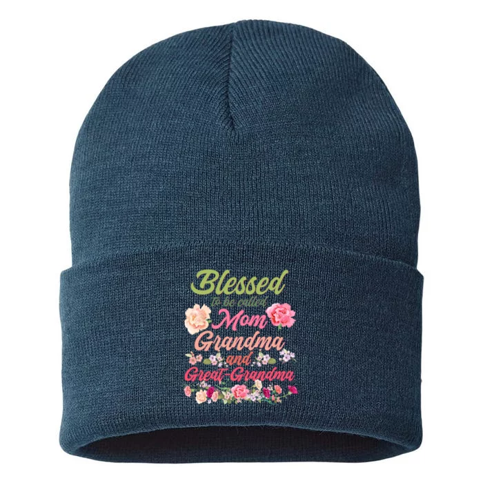 Cute Flower Blessed To Be Called Mom Grandma And Great Grandma Sustainable Knit Beanie