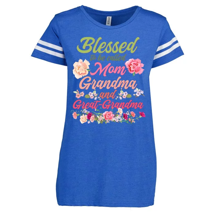 Cute Flower Blessed To Be Called Mom Grandma And Great Grandma Enza Ladies Jersey Football T-Shirt