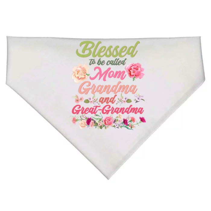 Cute Flower Blessed To Be Called Mom Grandma And Great Grandma USA-Made Doggie Bandana