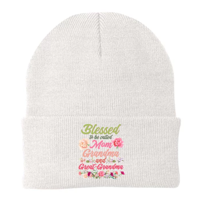 Cute Flower Blessed To Be Called Mom Grandma And Great Grandma Knit Cap Winter Beanie