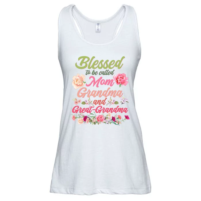 Cute Flower Blessed To Be Called Mom Grandma And Great Grandma Ladies Essential Flowy Tank