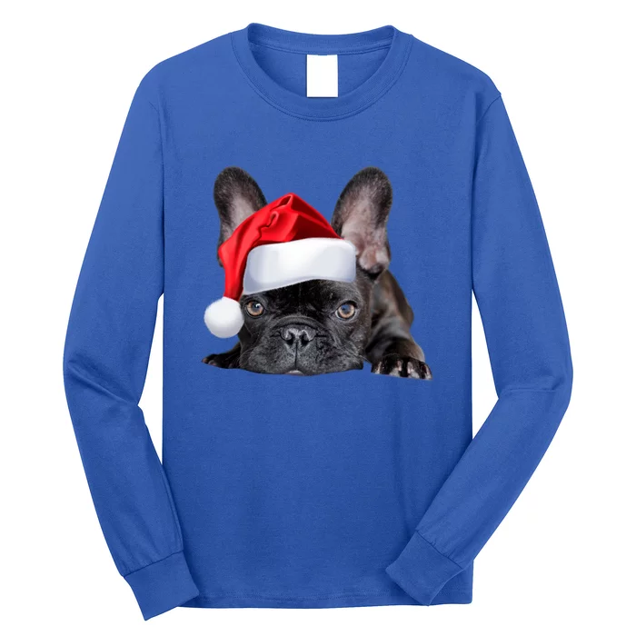 Cute French Bulldog Santa Hat Frenchie Image Christmas Gift Long Sleeve Shirt