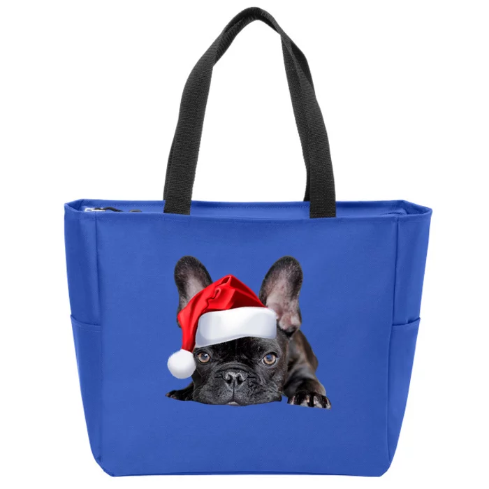 Cute French Bulldog Santa Hat Frenchie Image Christmas Gift Zip Tote Bag