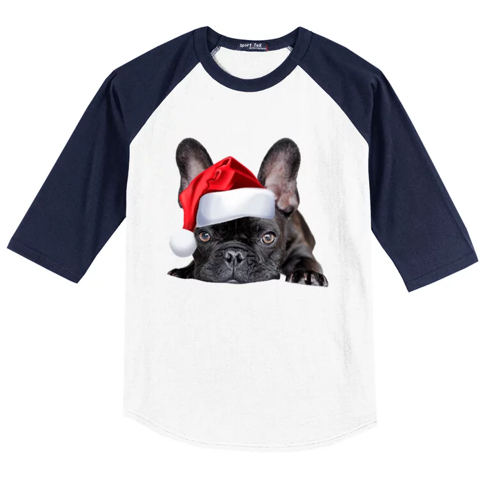 Cute French Bulldog Santa Hat Frenchie Image Christmas Gift Baseball Sleeve Shirt