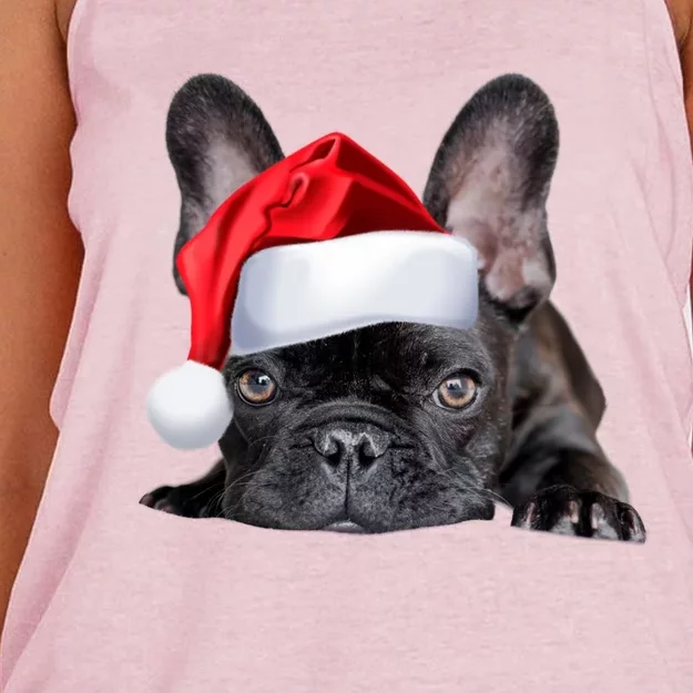 Cute French Bulldog Santa Hat Frenchie Image Christmas Gift Women's Knotted Racerback Tank