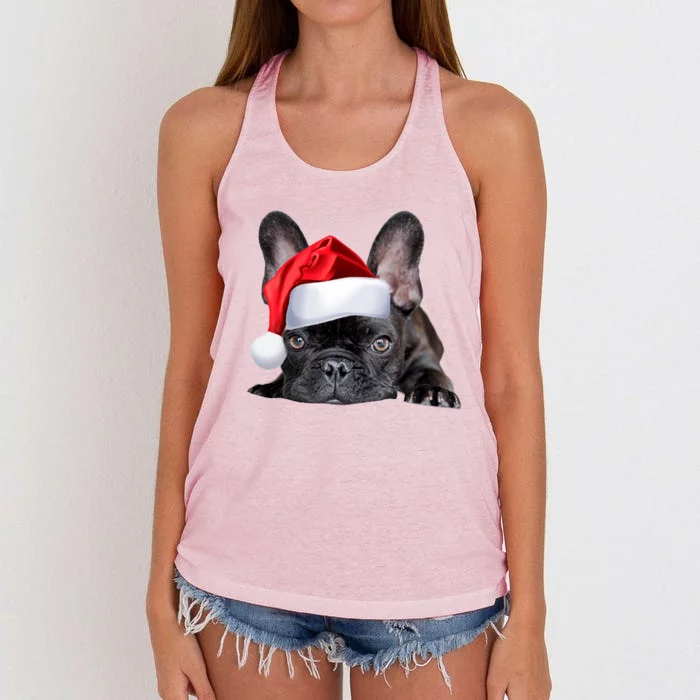 Cute French Bulldog Santa Hat Frenchie Image Christmas Gift Women's Knotted Racerback Tank