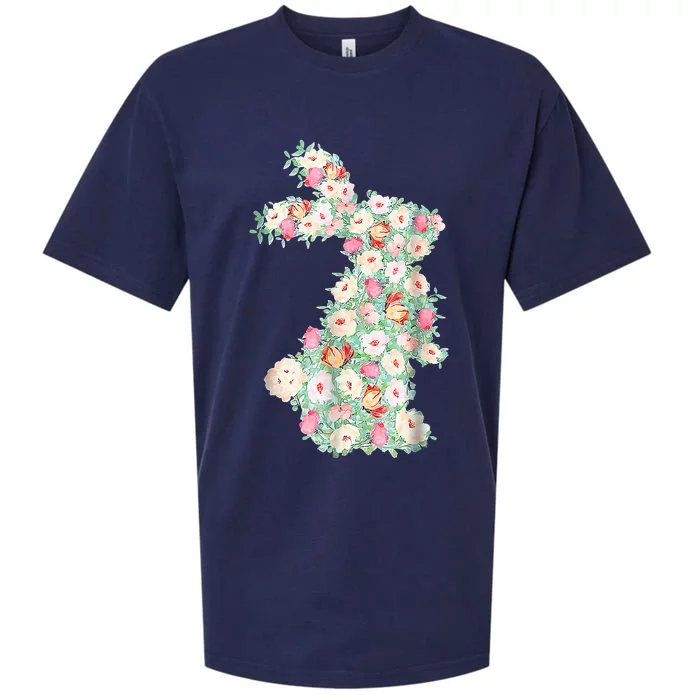 Cute Floral Bunny Rabbit Funny Easter Day Sueded Cloud Jersey T-Shirt