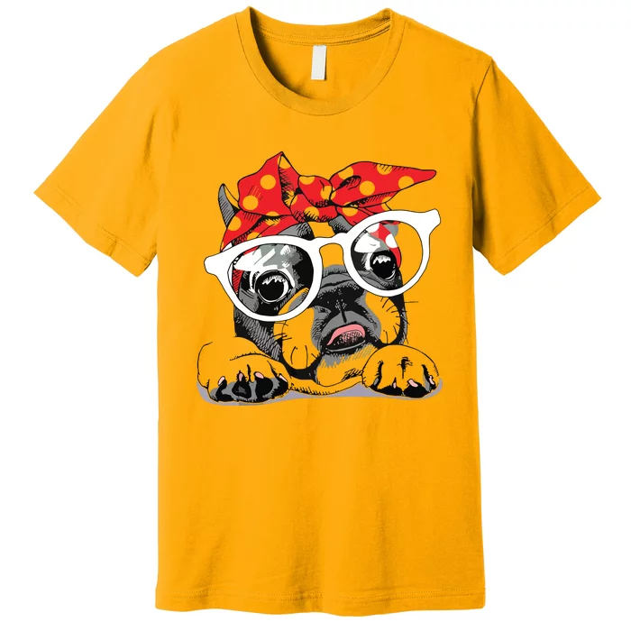 Cute French Bulldog Colorful Headband And Glasses Premium T-Shirt