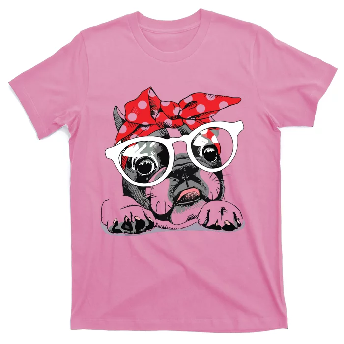 Cute French Bulldog Colorful Headband And Glasses T-Shirt