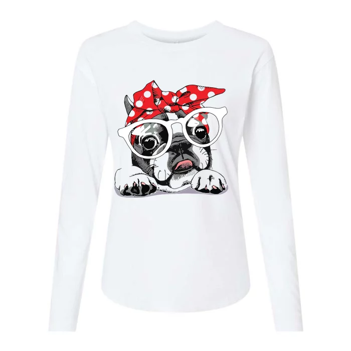 Cute French Bulldog Colorful Headband And Glasses Womens Cotton Relaxed Long Sleeve T-Shirt