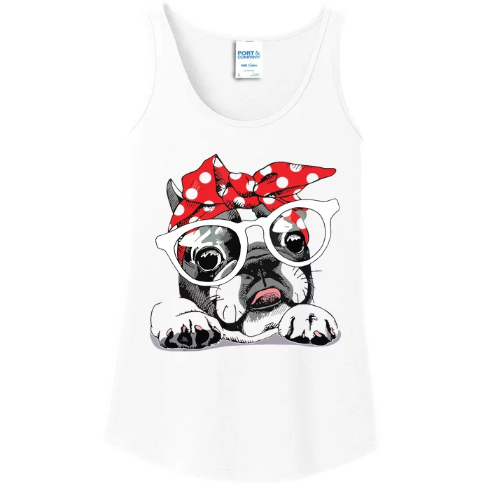 Cute French Bulldog Colorful Headband And Glasses Ladies Essential Tank