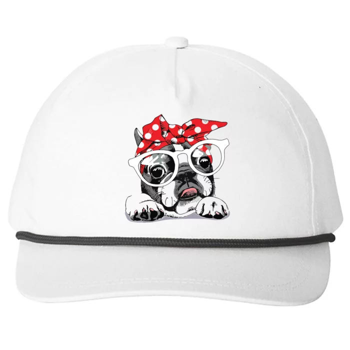 Cute French Bulldog Colorful Headband And Glasses Snapback Five-Panel Rope Hat