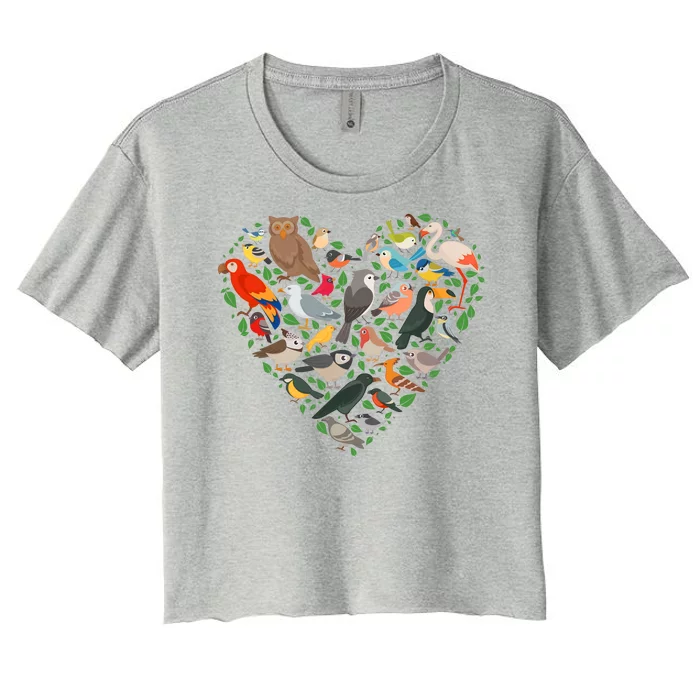 Cute Funny Bird Lover Heart Women's Crop Top Tee