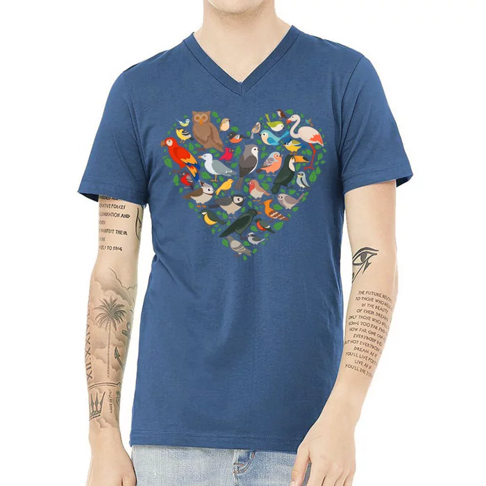 Cute Funny Bird Lover Heart V-Neck T-Shirt