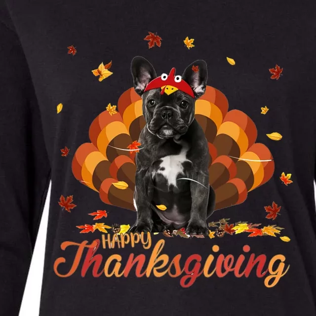 Cute French Bulldog Happy Thanksgiving Turkey Dog Crispy Womens Cotton Relaxed Long Sleeve T-Shirt