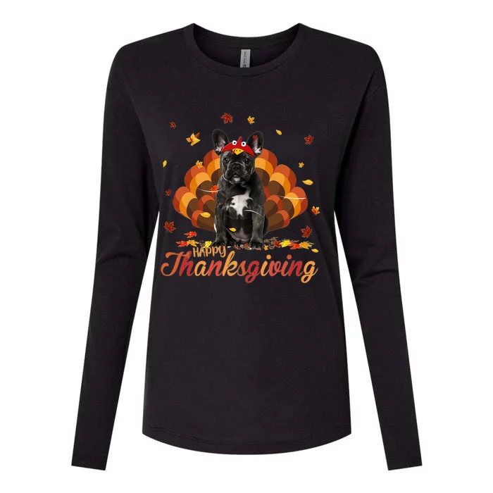 Cute French Bulldog Happy Thanksgiving Turkey Dog Crispy Womens Cotton Relaxed Long Sleeve T-Shirt