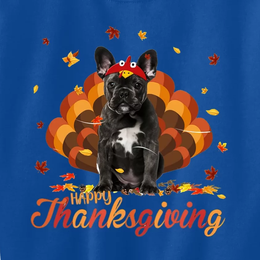 Cute French Bulldog Happy Thanksgiving Turkey Dog Crispy Kids Sweatshirt