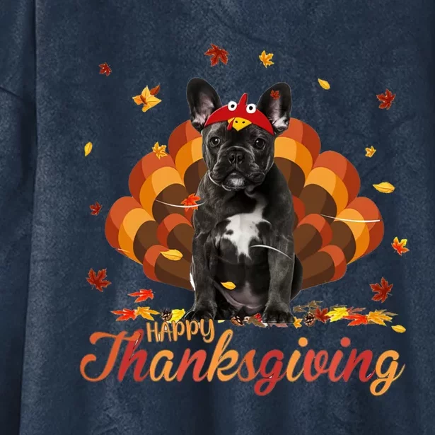 Cute French Bulldog Happy Thanksgiving Turkey Dog Crispy Hooded Wearable Blanket