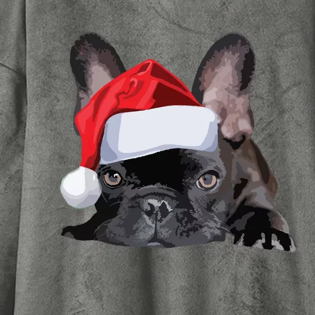 Cute French Bulldog Santa Hat Frenchie Image Christmas Hooded Wearable Blanket