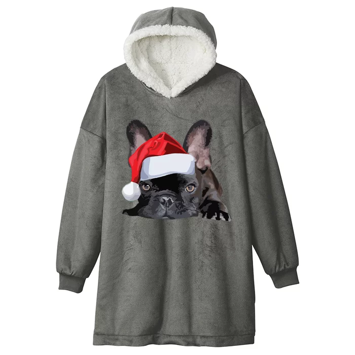 Cute French Bulldog Santa Hat Frenchie Image Christmas Hooded Wearable Blanket