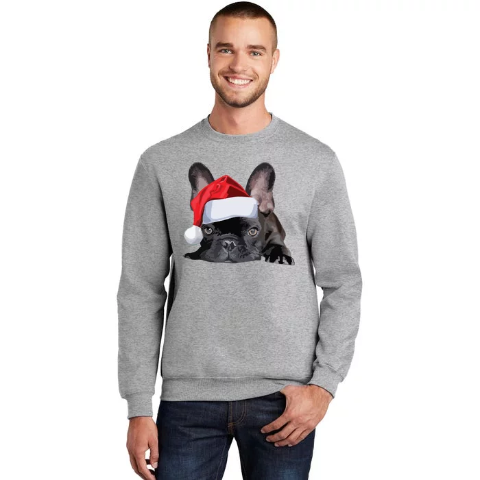 Cute French Bulldog Santa Hat Frenchie Image Christmas Tall Sweatshirt