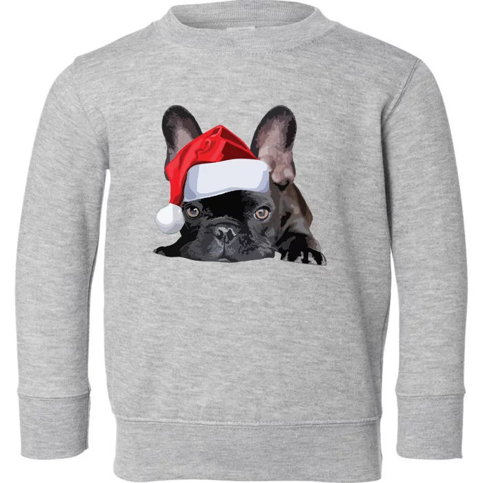 Cute French Bulldog Santa Hat Frenchie Image Christmas Toddler Sweatshirt