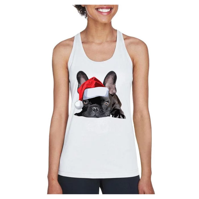 Cute French Bulldog Santa Hat Frenchie Image Christmas Women's Racerback Tank