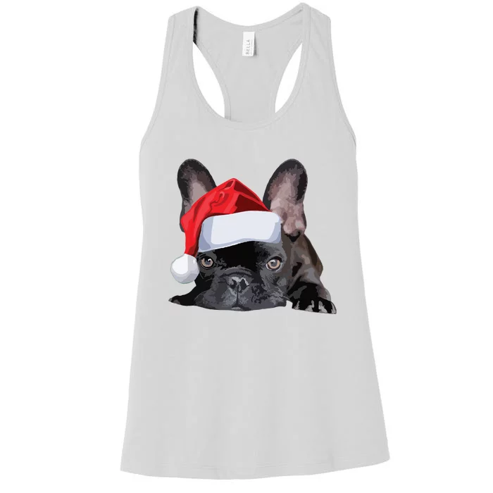 Cute French Bulldog Santa Hat Frenchie Image Christmas Women's Racerback Tank