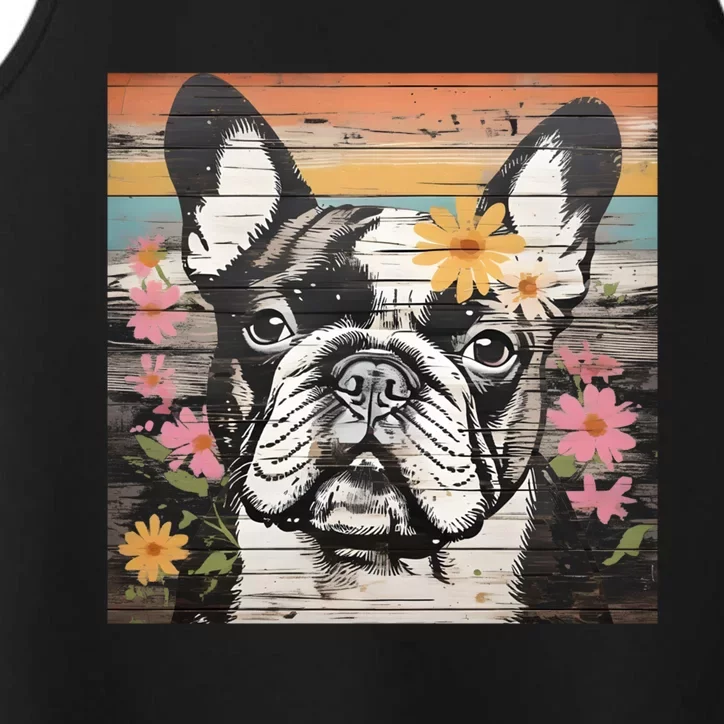 Cute French Bulldog Owner Rustic Floral Art Dog Lover Gift Performance Tank