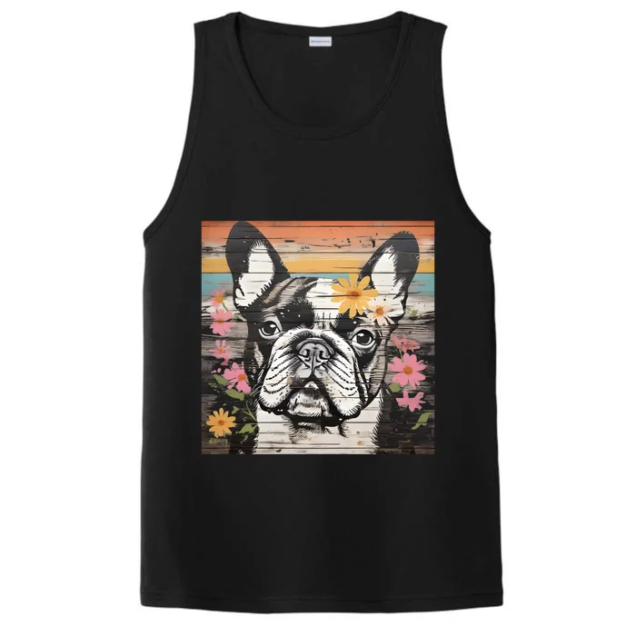 Cute French Bulldog Owner Rustic Floral Art Dog Lover Gift Performance Tank