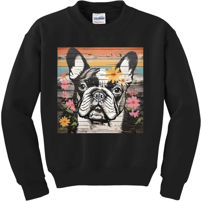 Cute French Bulldog Owner Rustic Floral Art Dog Lover Gift Kids Sweatshirt