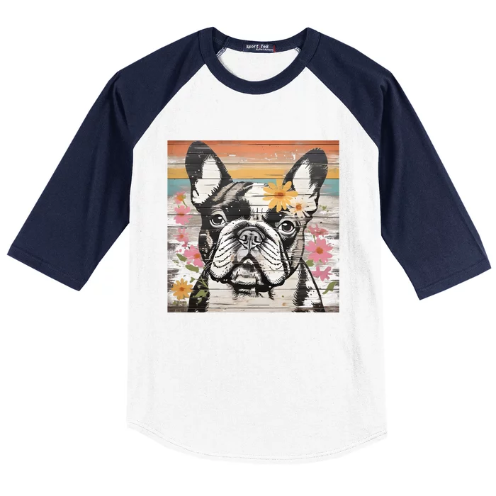 Cute French Bulldog Owner Rustic Floral Art Dog Lover Gift Baseball Sleeve Shirt