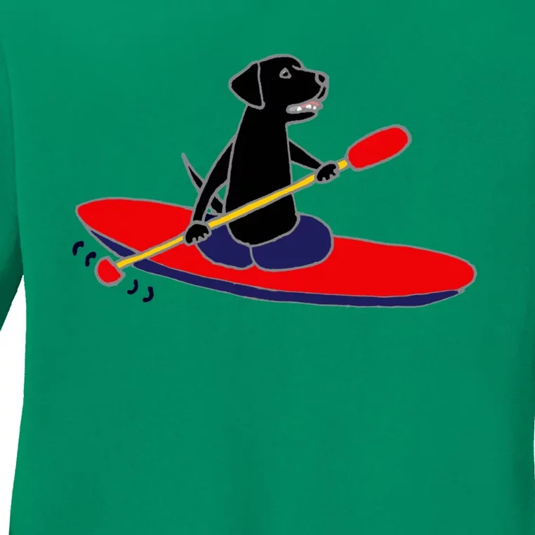 Cool Funny Black Labrador Retriever Kayakaking Ladies Long Sleeve Shirt