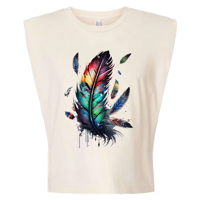 Colorful Feathers Boho Style Bird Native Americans Symbol Garment-Dyed Women's Muscle Tee