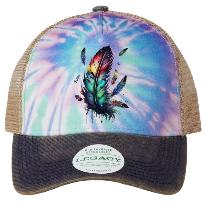 Colorful Feathers Boho Style Bird Native Americans Symbol Legacy Tie Dye Trucker Hat