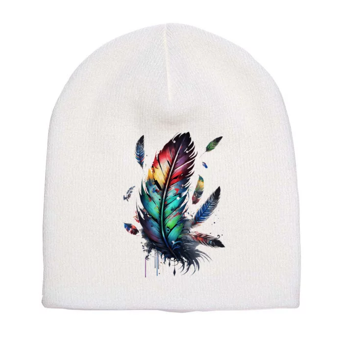 Colorful Feathers Boho Style Bird Native Americans Symbol Short Acrylic Beanie