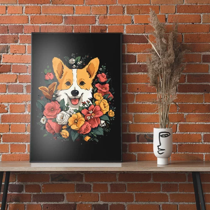 Corgi Flower Bouquet Poster