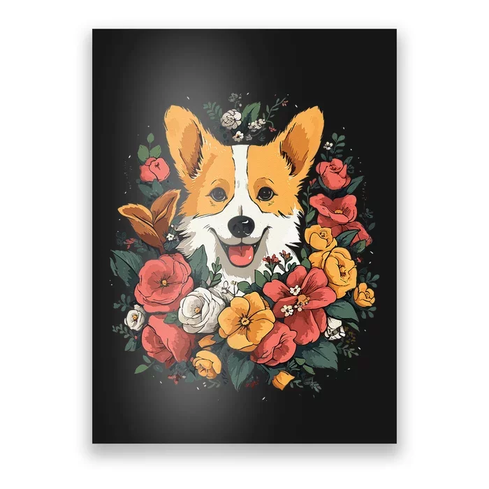 Corgi Flower Bouquet Poster